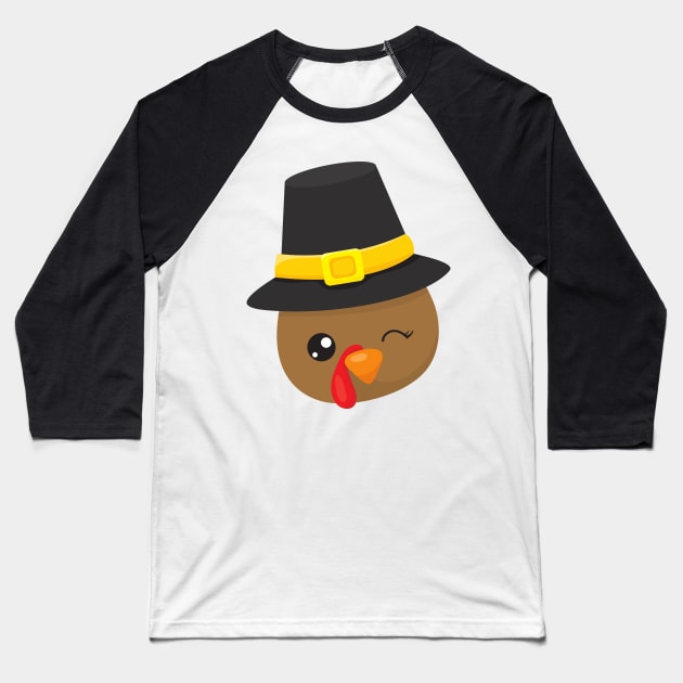 Thanksgiving Turkey, Brown Turkey, Pilgrim Hat Baseball T-Shirt by Jelena Dunčević